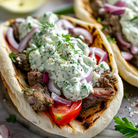 Greek tzatziki recipe sauce on a gyro